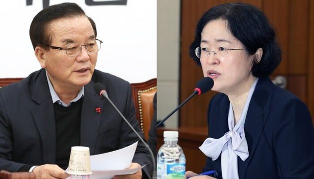 정갑윤 자유한국당 의원(왼쪽), 조성욱 후보자 