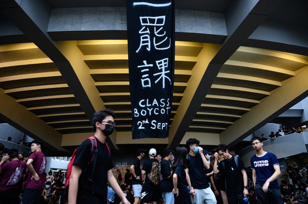 Students attend a school boycott rally at the Chinese University of Hong Kong on September 2, 2019, in the latest opposition to a planned extradition law that has since morphed into a wider call for democratic rights in the semi-autonomous city. - The global financial hub is in the grip of an unprecedented crisis as a largely leaderless movement has drawn millions on to the streets to protest against what they see as an erosion of freedoms and increasing interference in their affairs by Beijing. (Photo by Philip FONG / AFP)        (Photo credit should read PHILIP FONG/AFP/Getty Images)