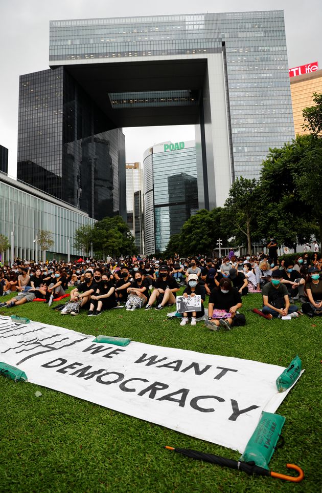 People take part in a general strike at Tamar Park in front of the government buildings in Hong Kong, China September 2, 2019. REUTERS/Kai Pfaffenbach