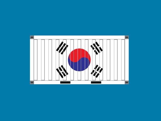 Container with South Korea flag,business trade concept,vector illustration