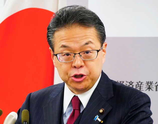 In this Tuesday, Aug. 27, 2019, photo, Japan's Trade Minister Hiroshige Seko speaks during a press conference in Tokyo. Japan removed South Korea from a list of nations given preferential trade status, a decision when announced earlier has set off a series of actions from both sides that have hurt bilateral relations. (Takuya Hatayama/Kyodo News via AP)