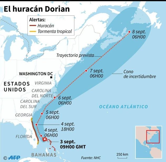 Trayectoria prevista del huracán Dorian