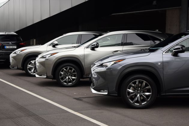 Vienna, Austria – September 30th, 2014: Lexus NX at the international press launch. The cars waiting on the parking before the first tests drives. The new SUV was introduce to European market in 2014. The NX is available with hybrid version (NX300h) with 2,5-litre petrol engine (197 HP) and petrol 2-litre turbo engine (238 HP).
