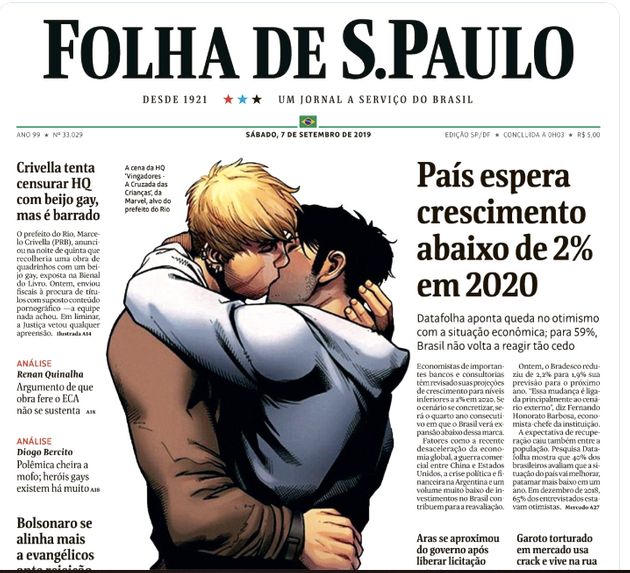 Marvel's gay kiss featured on cover of Folha De Sao Paulo