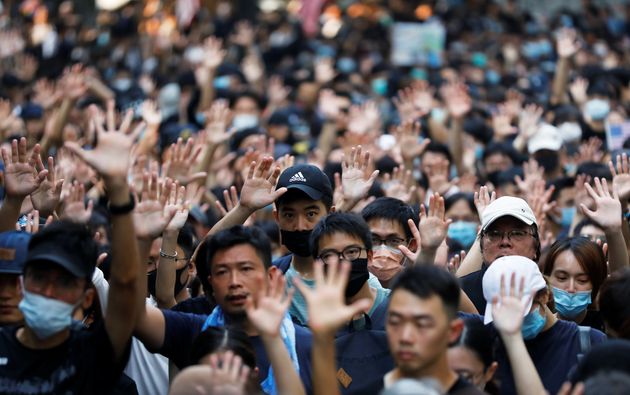Protesters hold up their five fingers during a rally to the U.S. Consulate General in Hong Kong, China, September 8, 2019. REUTERSAnushree Fadnavis