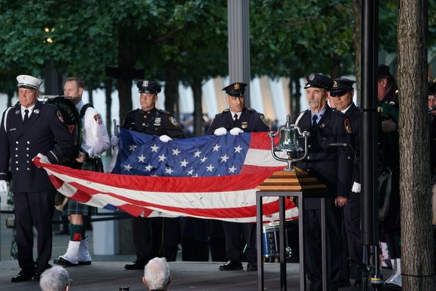 Flag bearers take part in the September 11 Commemoration Ceremony at the 9/11 Memorial at the World Trade Center on September 11, 2019,in New York. (Photo by Don Emmert / AFP)        (Photo credit should read DON EMMERT/AFP/Getty Images)