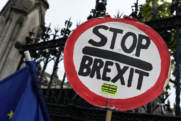 Anti Brexit demonstrators gather outside the Houses of Parliament, London, on September 12, 2019. Ministers have published details of their Yellowhammer contingency plan, after MPs voted to force its release. (Photo by Alberto Pezzali/NurPhoto via Getty Images)