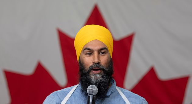 NDP Leader Jagmeet Singh speaks during a town hall meeting in Sudbury, Ontario, on Tuesday, Sept. 17, 2019. (Adrian Wyld/The Canadian Press via AP)