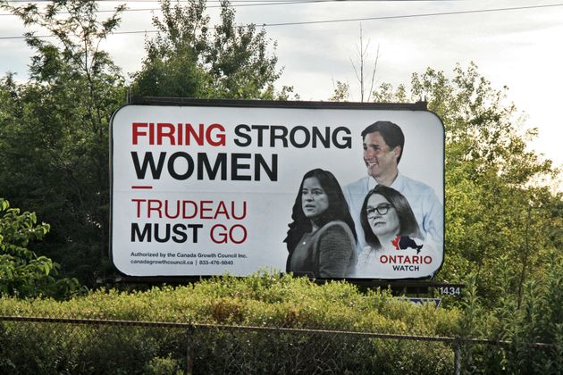Billboard urging Canadians not to re-elect Canadian Prime Minister Justin Trudeau in the upcoming federal election on 31 August 2019 in Toronto, Canada. (Photo by Creative Touch Imaging Ltd./NurPhoto via Getty Images)