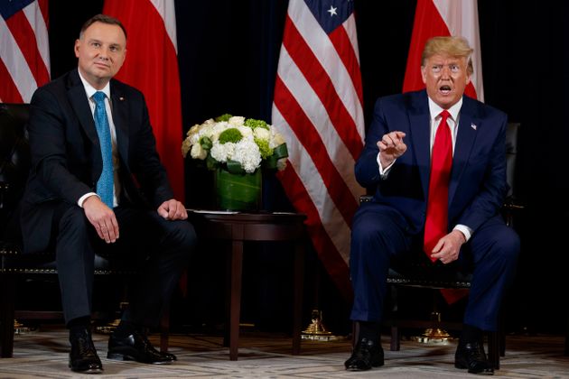 안제이 두다 폴란드 대통령과의 정상회담에 앞서 도널드 트럼프 미국 대통령이 모두발언을 하고 있다. 뉴욕, 미국. 2019년 9월23일.