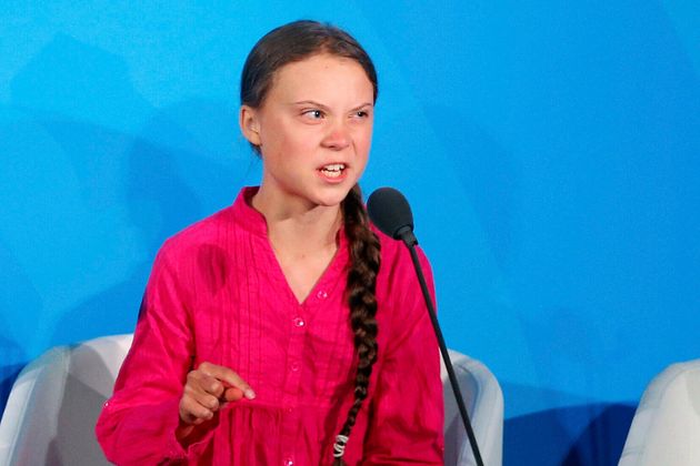 FILE - In this Monday, Sept. 23, 2019 file photo, environmental activist Greta Thunberg, of Sweden, addresses the Climate Action Summit at the United Nations General Assembly at U.N. headquarters. She gives mostly emotionless talks, but on Monday, she shed the stick-to-the-science message and frequently choked up when she scolded world leaders at the United Nations, repeating the phrase “how dare you” over and over in a highly praised address. (AP Photo/Jason DeCrow)