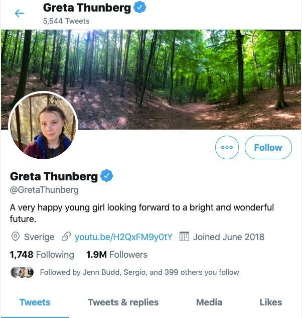 그레타 툰베리의 트위터 프로필