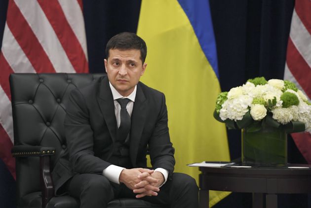 US President Donald Trump(not shown) speaks as Ukrainian President Volodymyr Zelensky looks on during a meeting in New York on September 25, 2019, on the sidelines of the United Nations General Assembly. (Photo by SAUL LOEB / AFP)        (Photo credit should read SAUL LOEB/AFP/Getty Images)