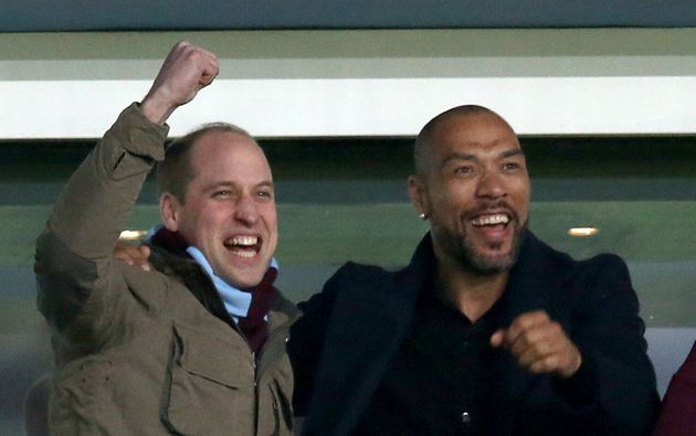 The Duke of Cambridge and John Carew celebrate Jack Grealish scoring his side's first goal of the game during the Sky Bet Championship match at Villa Park, Birmingham. (Photo by Paul Harding/PA Images via Getty Images)