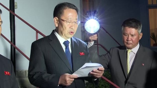 Kim Myong Gil, North Korea's chief nuclear negotiator, speaking through an interpreter outside of North Korea's embassy in Sweden, said he walked away from discussions because he said the Washington delegation was inflexible and unprepared. 