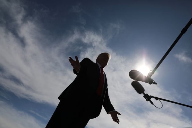 U.S. President Donald Trump talks to reporters about Turkey's agreement to a ceasefire in Syria as he arrives in Fort Worth, Texas, U.S., October 17, 2019. REUTERS/Jonathan Ernst