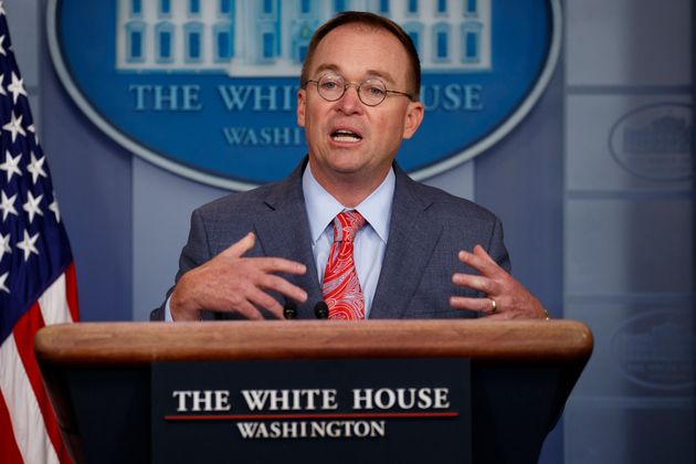 White House chief of staff Mick Mulvaney announces that the G7 will be held at Trump National Doral, Thursday, Oct. 17, 2019, in Washington. (AP Photo/Evan Vucci)