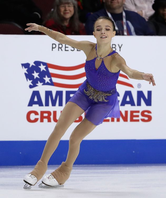 LAS VEGAS, NEVADA - OCTOBER 18: Anna Shcherbakova of Russia performs during ladies free skating in the ISU Grand Prix of Figure Skating Skate America at the Orleans Arena on October 19, 2019 in Las Vegas, United States. (Photo by Christian Petersen - International Skating Union (ISU)/International Skating Union via Getty Images)