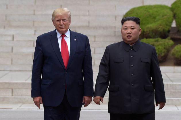 FILE- In this June 30, 2019, file photo, U.S. President Donald Trump, left, meets with North Korean leader Kim Jong Un at the North Korean side of the border at the village of Panmunjom in Demilitarized Zone. North Korea on Thursday, Oct. 24, 2019, accused U.S. officials of maintaining hostility against Pyongyang despite a "special" relationship between Kim and Trump and urged Washington to act "wisely" through the end of the year. (AP Photo/Susan Walsh, File)