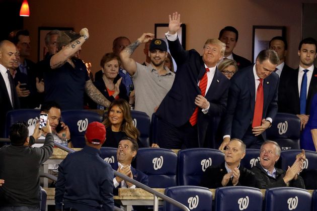 WASHINGTON, DC - OCTOBER 27:  President Donald Trump attends Game Five of the 2019 World Series between the Houston Astros and the Washington Nationals at Nationals Park on October 27, 2019 in Washington, DC. (Photo by Will Newton/Getty Images)