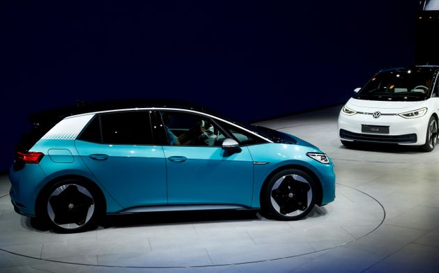 ID.3 pre-production prototype cars are shown during the presentation of Volkswagen's new electric car on the eve of the International Frankfurt Motor Show IAA in Frankfurt, Germany September 9, 2019. REUTERS/Ralph Orlowski