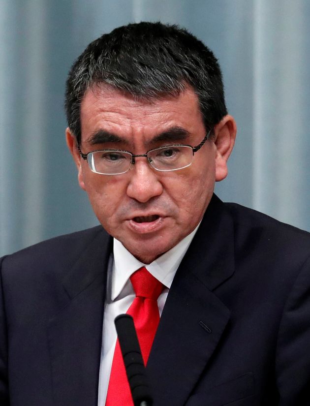 Japan's Defence Minister Taro Kono attends a news conference at Prime Minister Shinzo Abe's official residence in Tokyo, Japan September 11, 2019. REUTERS/Issei Kato