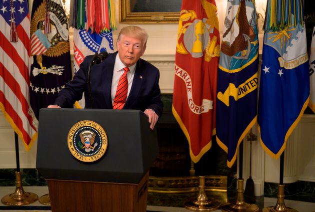 US President Donald Trump makes a major announcement October 27, 2019 the White House in Washington, DC. - Trump confirmed the death of Islamic State chief Abu Bakr al-Baghdadi, the world's most wanted man, during an overnight US special operation in northwest Syria. Baghdadi died after exploding a suicide 'vest.' (Photo by JIM WATSON / AFP) (Photo by JIM WATSON/AFP via Getty Images)