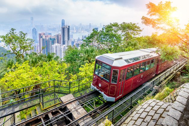 View of Victoria Peak Tram in Hong Kong.