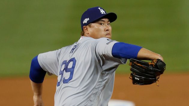 ASSOCIATED PRESS - Los Angeles Dodgers starting pitcher Hyun-Jin Ryu throws to a Washington Nationals batter during the second inning in Game 3 of a baseball National League Division Series on Sunday, Oct. 6, 2019, in Washington. (AP Photo/Pablo Martinez Monsivais)