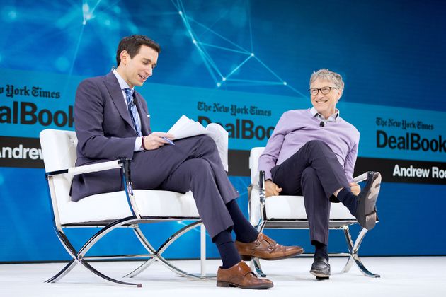 NEW YORK, NEW YORK - NOVEMBER 06: Andrew Ross Sorkin, Editor at Large, Columnist and Founder, DealBook, The New York Times speaks with Bill Gates, Co-Chair, Bill & Melinda Gates Foundation onstage at 2019 New York Times Dealbook on November 06, 2019 in New York City. (Photo by Michael Cohen/Getty Images for The New York Times)