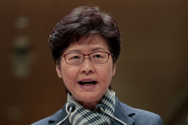Hong Kong Chief Executive Carrie Lam speaks during a press conference in Hong Kong, Monday, Nov. 11, 2019. A protester was shot by police Monday in a dramatic scene caught on video as demonstrators blocked train lines and roads in a day of spiraling violence fueled by demands for democratic reforms. (AP Photo/Dita Alangkara)