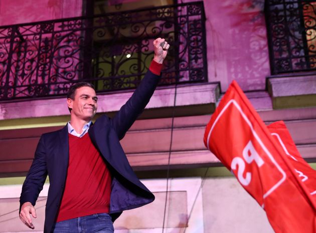 Spain's acting Prime Minister and Socialist Party leader (PSOE) candidate Pedro Sanchez speaks to supporters during Spain's general election at party headquarters in Madrid, Spain, November 10, 2019. REUTERS/Sergio Perez