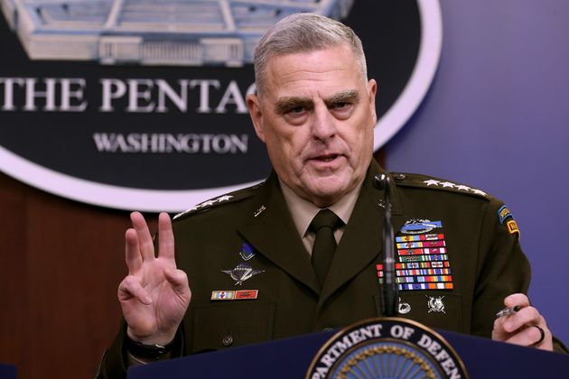ARLINGTON, VIRGINIA - OCTOBER 28: U.S. Chairman of the Joint Chiefs of Staff Gen. Mark Milley answers reporters' questions during a news conference at the Pentagon the day after it was announced that Abu Bakr al-Baghdadi was killed in a U.S. raid in Syria October 28, 2019 in Arlington, Virginia. The leader and self-proclaimed caliph of the Islamic State, al-Baghdadi reportedly blew himself up with explosives when cornered by a U.S. Special Operations team at his compound in Syria. (Photo by Chip Somodevilla/Getty Images)