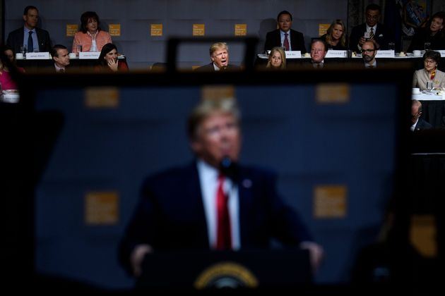 US President Donald Trump speaks at the Economic Club of New York at the New York Hilton Midtown November 12, 2019, in New York, New York. - The US-China trade war threatens almost 1.5 million jobs across the United States that depend on the movement of goods through ports in southern California, according to a report released Tuesday.Timed to coincide with an address on trade by President Donald Trump on Tuesday, the report's main findings flatly contradict the White House's message in recent months that the United States is easily weathering Trump's multi-front trade conflict. (Photo by Brendan Smialowski / AFP) (Photo by BRENDAN SMIALOWSKI/AFP via Getty Images)