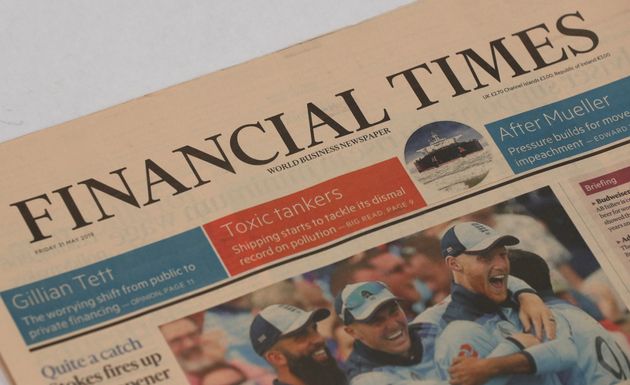 The Financial Times Masthead. (Photo by Jonathan Brady/PA Images via Getty Images)