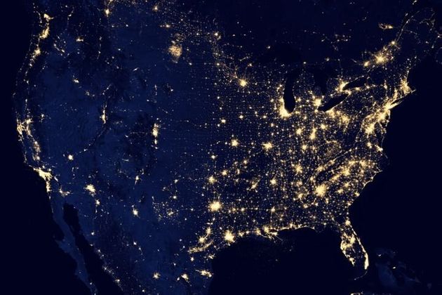 미국의 밤. 나사 위성 사진.