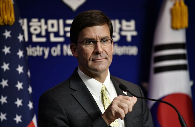 US Defense Secretary Mark Esper attends a joint press conference with South Korean Defence Minister Jeong Kyeong-doo after the 51st Security Consultative Meeting (SCM) at the Defence Ministry in Seoul on November 15, 2019. (Photo by JUNG YEON-JE / pool / AFP) (Photo by JUNG YEON-JE/pool/AFP via Getty Images)