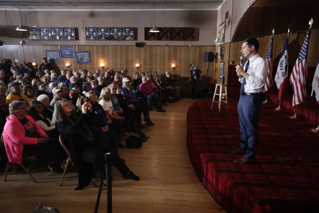 ALGONA, IOWA - NOVEMBER 04:  Democratic presidential candidate South Bend, Indiana Mayor Pete Buttigieg speaks to residents during a campaign stop at the VFW club on November 04, 2019 in Algona, Iowa. The 2020 Iowa Democratic caucuses will take place on February 3, 2020, making it the first nominating contest for the Democratic Party in choosing their presidential candidate to face Donald Trump in the 2020 election. (Photo by Scott Olson/Getty Images)