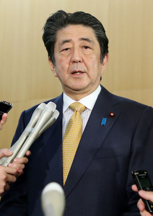 Japan's Prime Minister Shinzo Abe speaks to the media, after South Korea's decision on the military intelligence-sharing agreement, at his official residence in Tokyo on November 22, 2019. - South Korea decided against scrapping a critical military intelligence-sharing pact with Japan, in a dramatic 11th-hour U-turn that will come as a relief to the United States. (Photo by STR / JIJI PRESS / AFP) / Japan OUT (Photo by STR/JIJI PRESS/AFP via Getty Images)