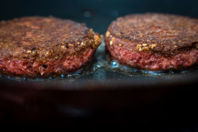 NEW YORK, NY - JUNE 13: In this photo illustration, two patties of Beyond Meat 'The Beyond Burger' cook in a skillet, June 13, 2019 in the Brooklyn borough of New York City. Since going public in early May, Beyond Meat's stock has soared more than 450 percent and its market value is over $8 billion. Beyond Meat is a Los Angeles-based producer of plant-based meat substitutes, including vegan versions of burgers and sausages. (Photo Illustration by Drew Angerer/Getty Images)