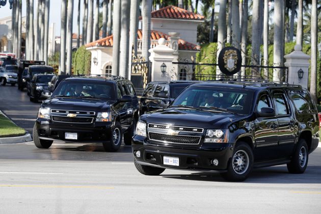 The motorcade carrying President Donald Trump leaves Trump International Golf Club in West Palm Beach, Fla., Wednesday, Nov. 27, 2019. (AP Photo/Luis M. Alvarez)