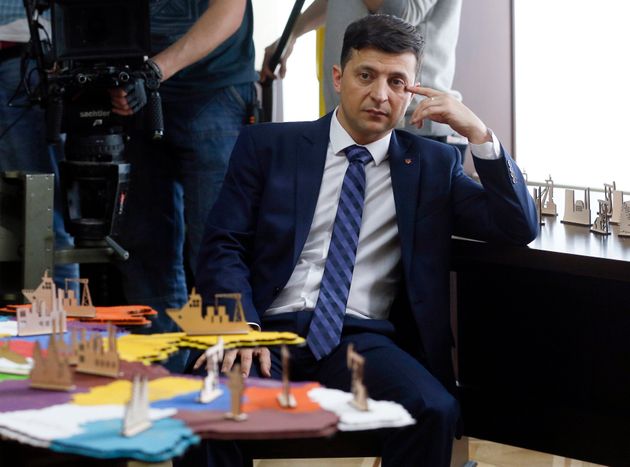 Ukrainian comedian Volodymyr Zelenskiy, who played the nation's president in a popular TV series, and is running for president in next month's election, is photographed on the set of a movie, in Kiev, Ukraine, Wednesday, Feb. 6, 2019. Zelenskiy said in an interview with The Associated Press Wednesday that Ukrainians’ hopes for positive changes have failed and they view the current political elite with dismay. (AP Photo/Efrem Lukatsky)