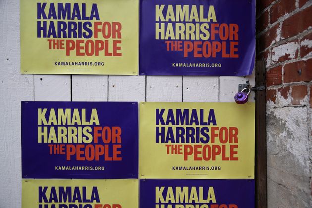 OAKLAND, CALIFORNIA - DECEMBER 03: Campaign signs for democratic presidential candidate U.S. Sen. Kamala Harris (D-CA) are displayed on a wall outside of her Oakland campaign office on December 03, 2019 in Oakland, California. Democratic presidential candidate U.S. Sen. Kamala Harris announced today that she is dropping out of the 2020 presidential race citing financial difficulties. (Photo by Justin Sullivan/Getty Images)