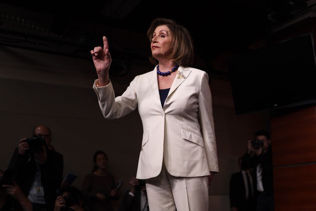 WASHINGTON, DC - DECEMBER 05:  U.S. Speaker of the House Rep. Nancy Pelosi (D-CA) reacts to a reporter’s question about whether she hates President Donald Trump during her weekly news conference December 5, 2019 on Capitol Hill in Washington, DC. Speaker Pelosi discussed the impeachment inquiry against President Donald Trump.  (Photo by Alex Wong/Getty Images)