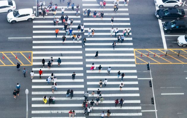 Pedestrian crossing and people top view