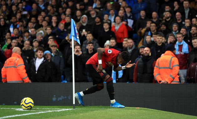 Manchester United's Fred reacts after objects are thrown at him during the Premier League match at the Etihad Stadium, Manchester. (Photo by Mike Egerton/PA Images via Getty Images)