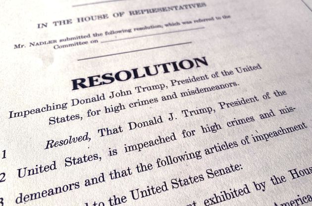A copy of the House of Representatives articles of impeachment resolution that Democrats hope to use to impeach U.S. President Donald Trump is seen after being drafted by House Judiciary Committee Chairman Jerrold Nadler (D-NY) and released in Washington, U.S. December 10, 2019.  REUTERS/Jim Bourg