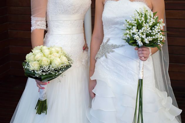 close up of wedding of a lesbian couple