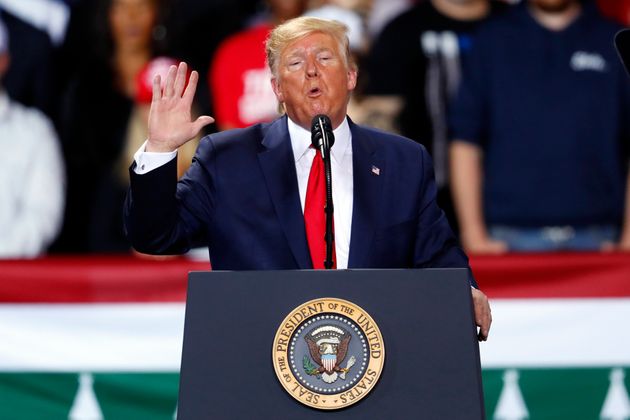 President Donald Trump speaks at a campaign rally in Battle Creek, Mich., Wednesday, Dec. 18, 2019. (AP Photo/Paul Sancya)