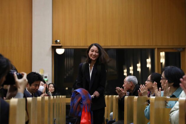 TOKYO, JAPAN - DECEMBER 18: Shiori Ito arrives at supporters gathering at Nihon Christ Kyokai Kashiwagi Church on December 18, 2019 in Tokyo, Japan. A Tokyo court awarded 3.3 million yen (US$30,000) in damages to journalist Shiori Ito, who accused a former TV reporter of rape in one of Japanese #MeToo movement cases. (Photo by Takashi Aoyama/Getty Images)